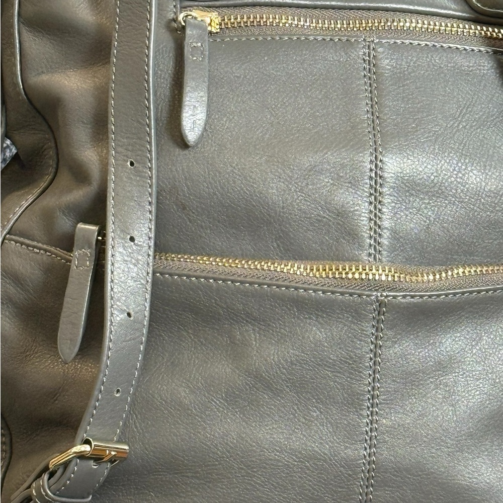 kate lee Gray Parisian Leather Tote Satchel Shoulder Bag Gold Hardware - Picture 13 of 13